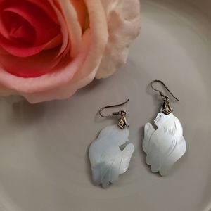 Carved Shell Cat Earrings